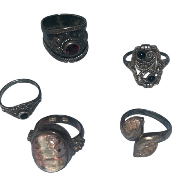 Vintage Ring Bundle Sterling Silver Garnet Marcasite Onyx - Picture 3 of 6